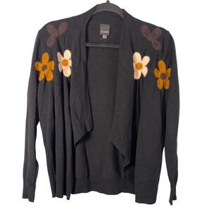 AAeda Women's Black Waterfall Sweater Cardigan with‎ Boho Flower Detail Medium